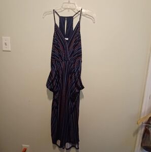 BCBGeneration Multi Colored Striped Dress Small Puffy Gathered Pockets Racerback